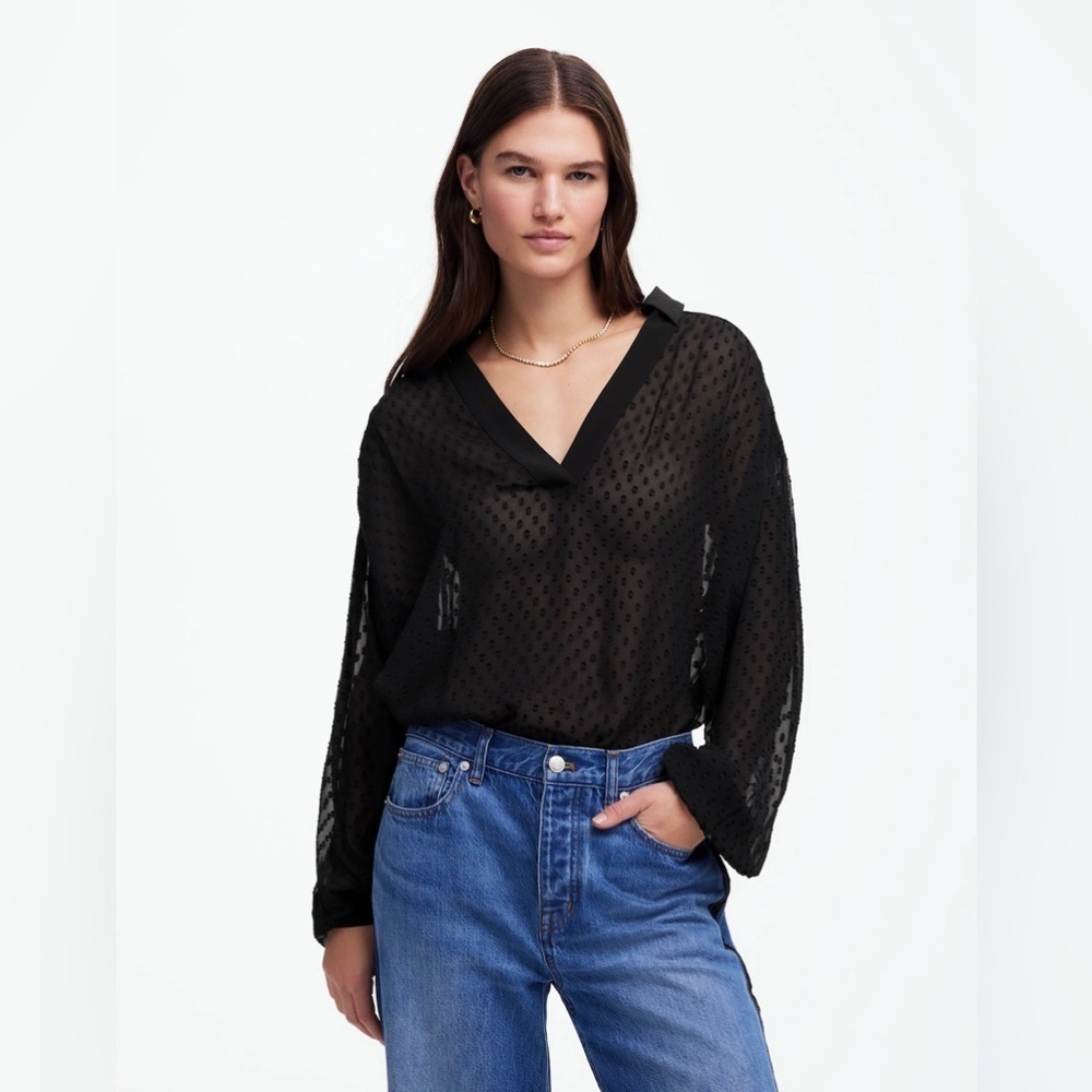 Madewell Chic Black Long-Sleeve Popover Top
